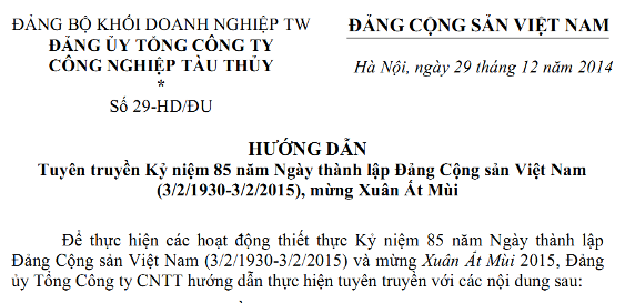 Hướng dẫn Tuyên truyền Kỷ niệm 85 năm ngày Thành lập Đảng Cộng sản Việt Nam của Đảng ủy Tổng công ty